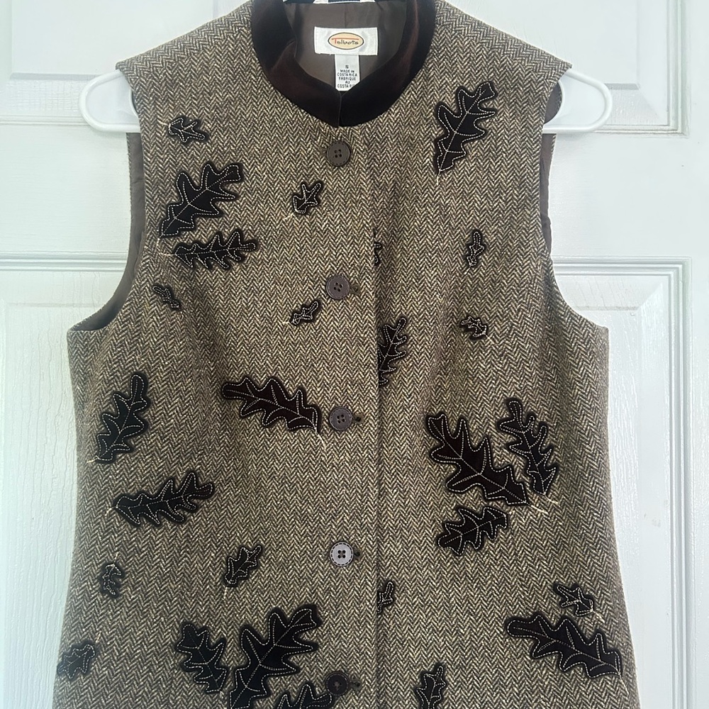 Talbots Brown Fall Leaf Italian Fabric Vest